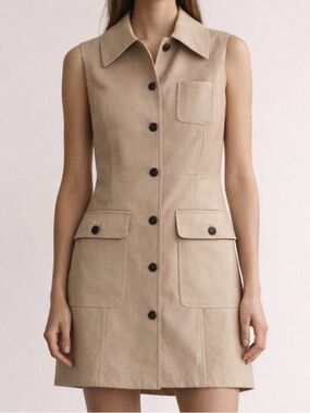 Dolce Cabo Vegan Leather Button Front Sleeveless Dress Beige Size Medium NWT